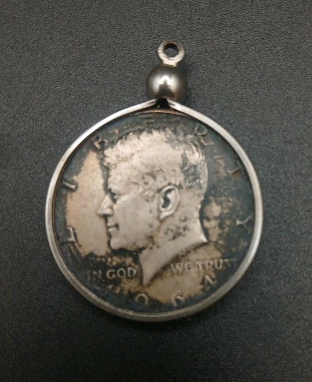 Vintage 1964 Silver John F Kennedy Half Dollar Coin Charm Pendant